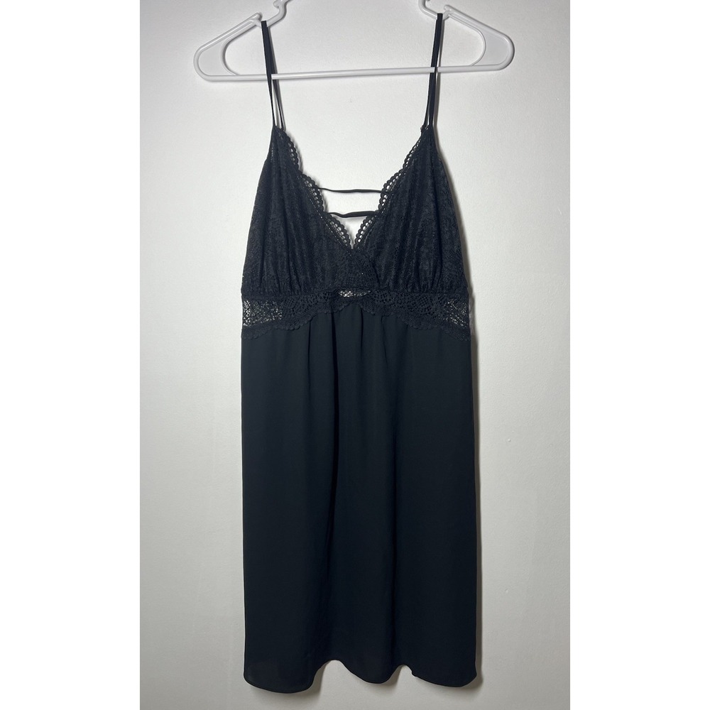 Women's XXL Chemise Black Lacy Spaghetti Strap V Neck Nightgown